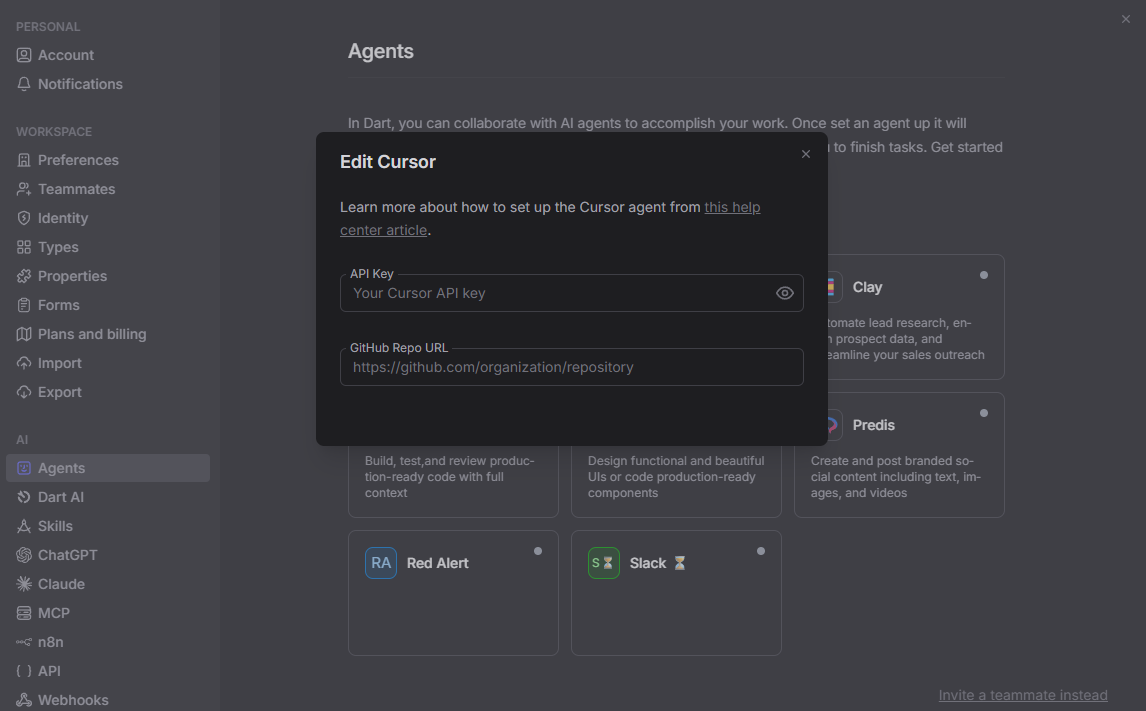 Dart Cursor background agents feature screenshot